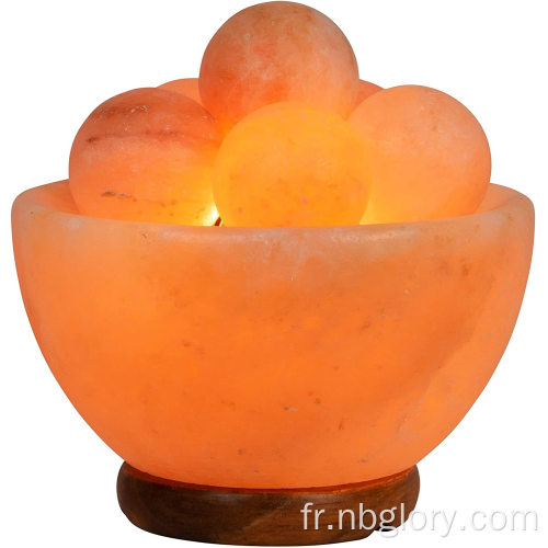Lampe de bol à boule de saline de l'Himalayan naturel Authentic Crystal Stone, base de bois de qualité supérieure avec des huiles de gradateur Diffuseur